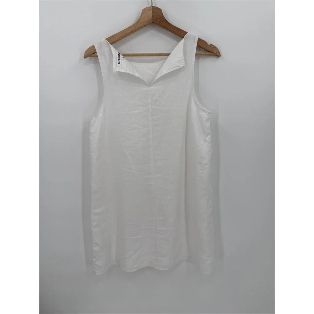 Reformation Womens Jessi White Linen Mini Shift Dress Size 4 Capsule Wardrobe - Picture 6 of 11